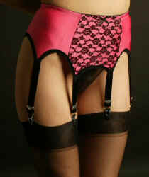 Garter Belt in Pink with Black Lace front
